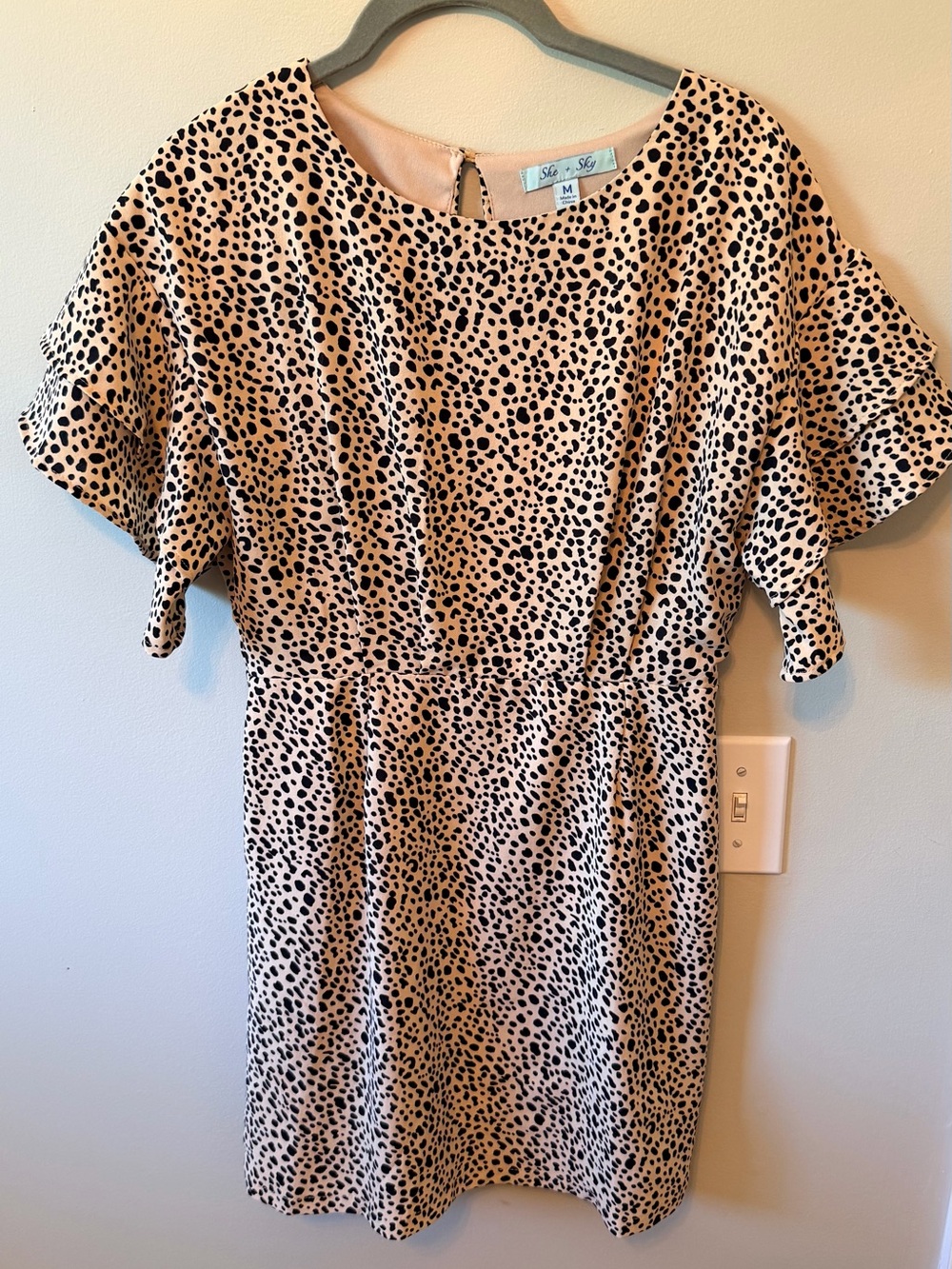 She + Sky Beige Dress with Black Spot Print